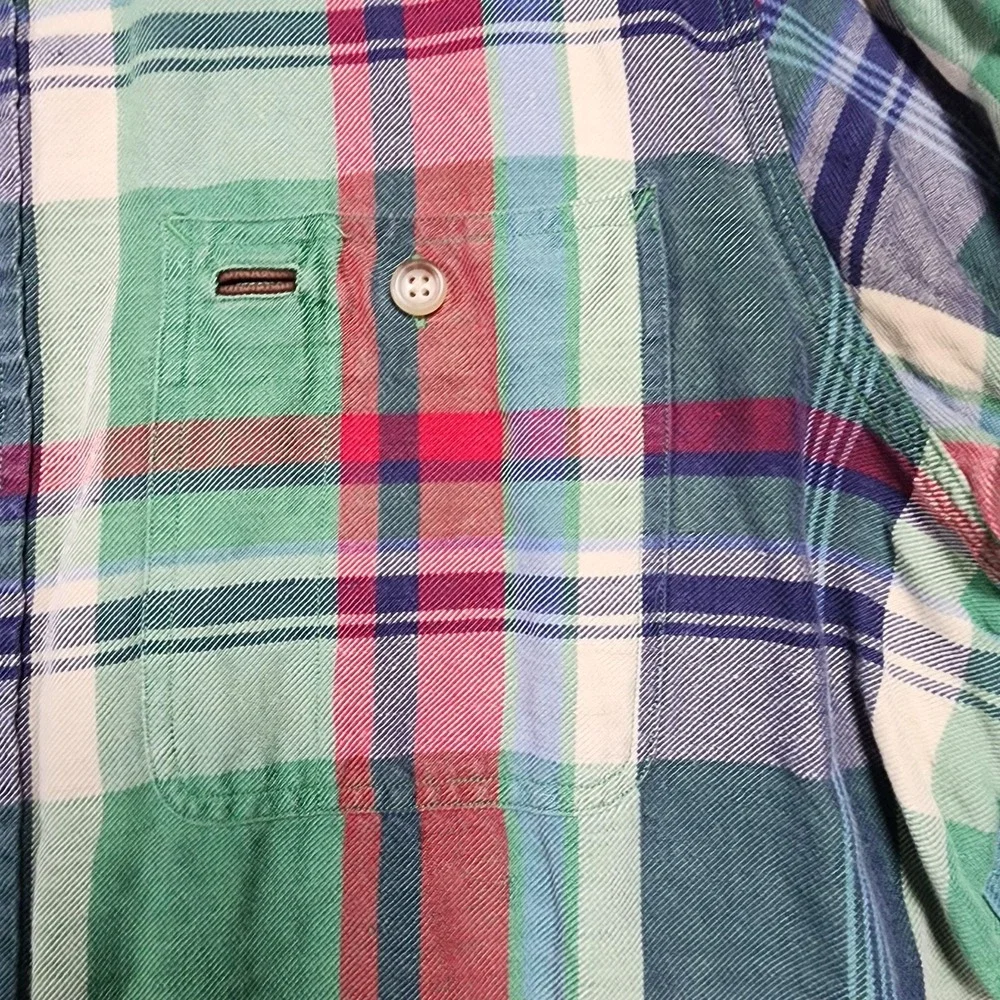 Polo Ralph Lauren Shirt Mens Medium Green Red Madras Plaid Button Down‎ Casual